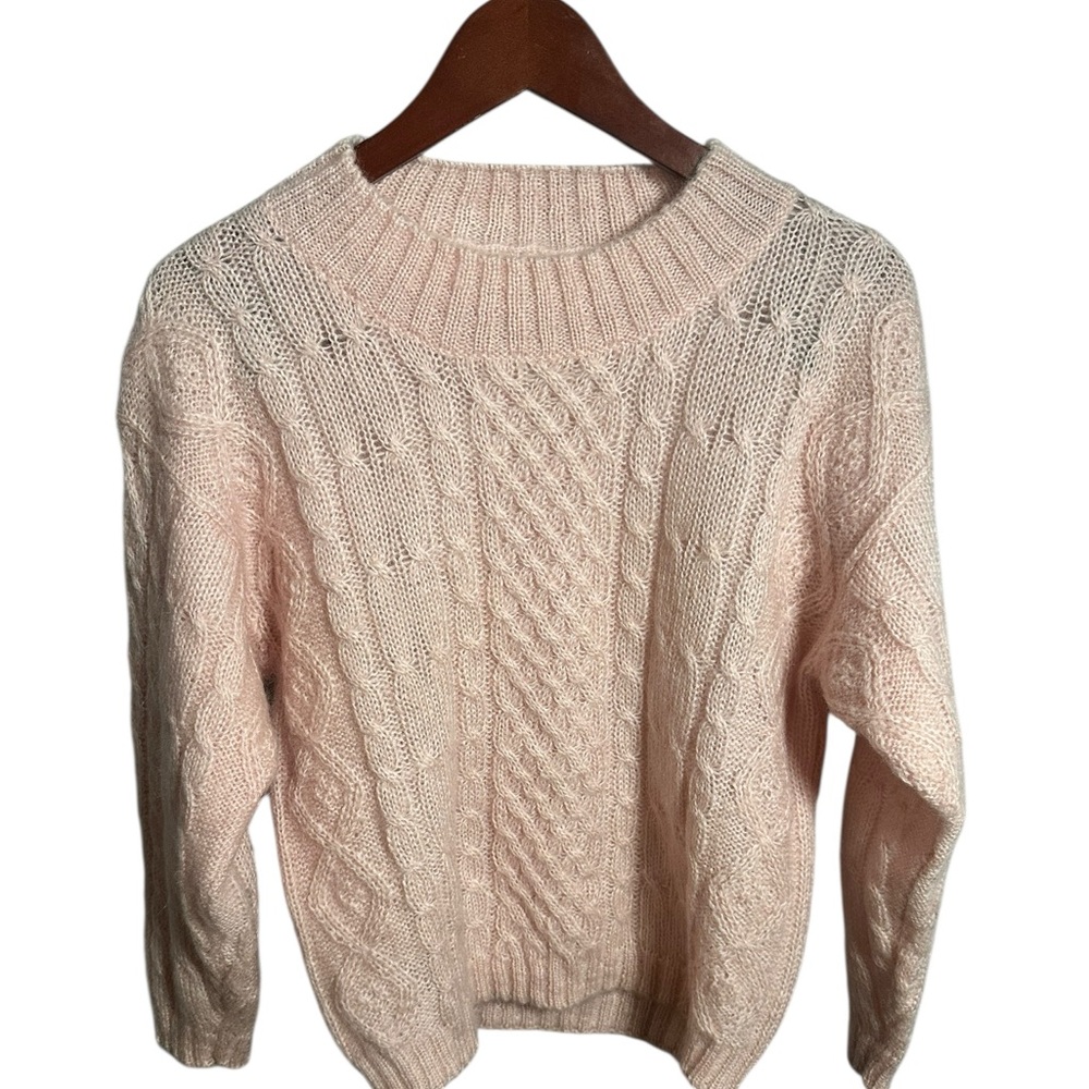 Vtg Blush Pink Cable Knit Sweater Mohair Blend M - Picture 1 of 5